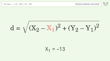 Find the distance between two points p1 (-13,-69) and p2 (-18,-89): Step-by-Step Video Solution