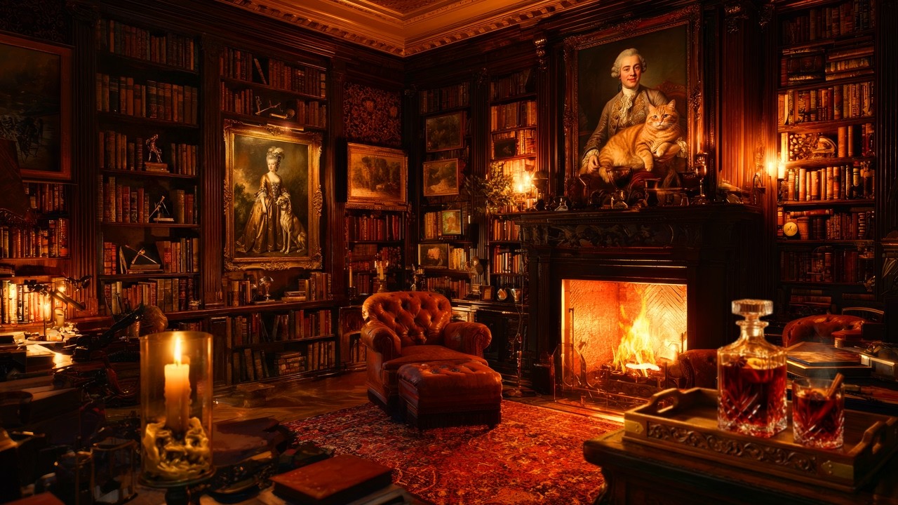 A Cozy Night in a Victorian Library | Fireplace & Candle Ambience | For 8 Hours of Restful Sleep