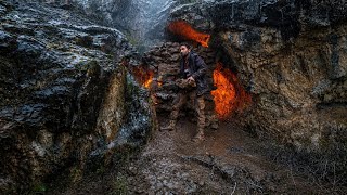 TRAPPED in a Mountain Storm! | Surviving the Rain in a Stone Shelter