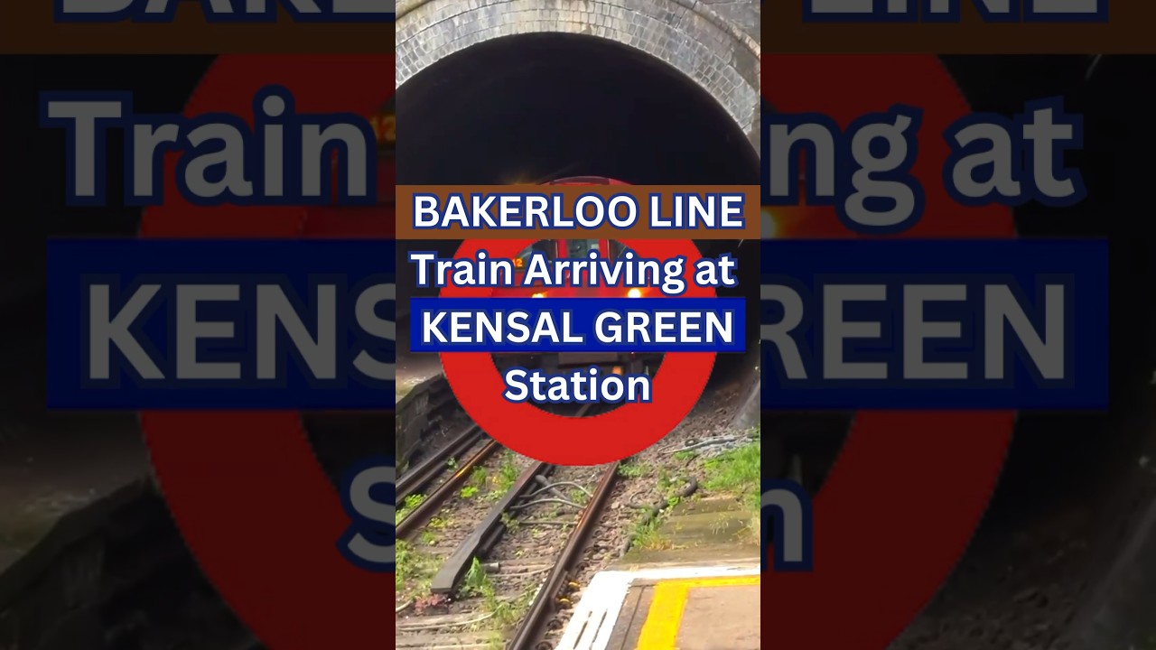 Bakerloo line train arriving at Kensal Green station. 