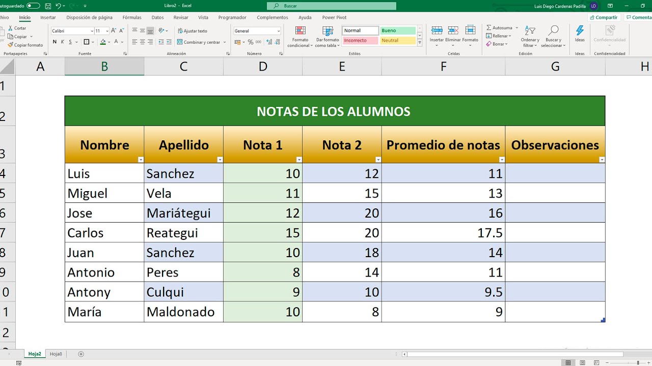 Como hacer tabla en excel