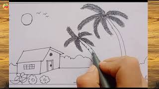 Very easy scenery drawing for beginners/Scenery drawing easy/