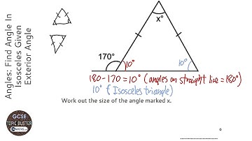 Angles: Find Angle In Isosceles Given Exterior Angle (Grade 3) - OnMaths GCSE Maths Revision