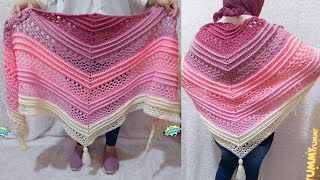 كروشيه شال/اسكارف  بغرزه سهله /Crochet shawl