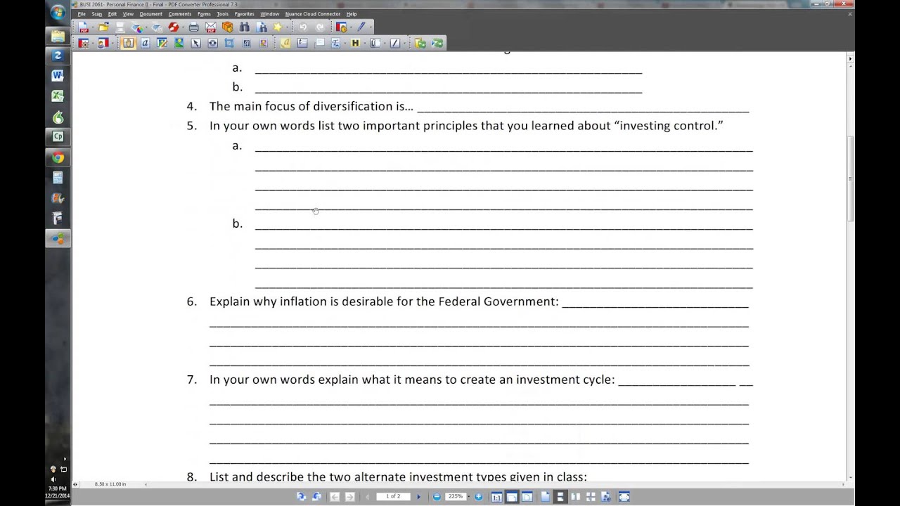 personal finance final essay answer key