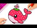 HOW TO DRAW A KAWAII STRAWBERRY WHALE EASY ????????