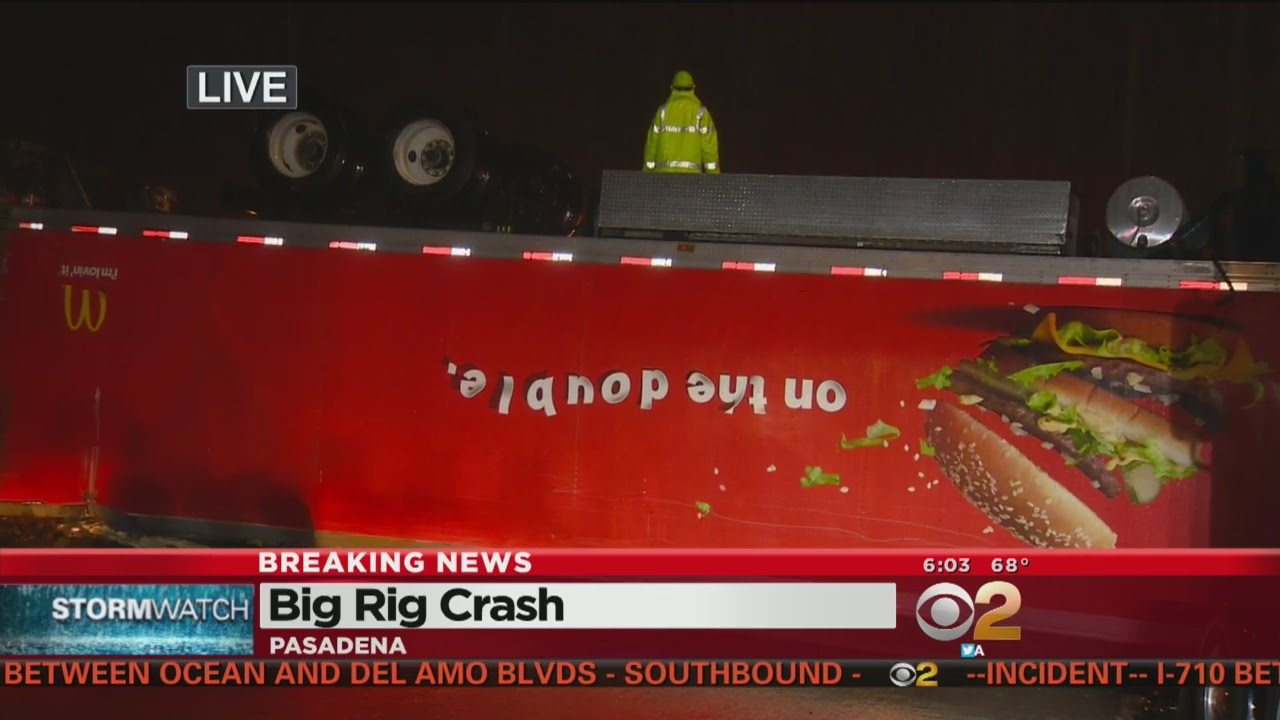 McDonald's Big Rig Overturns On 210 Freeway In Pasadena - YouTube
