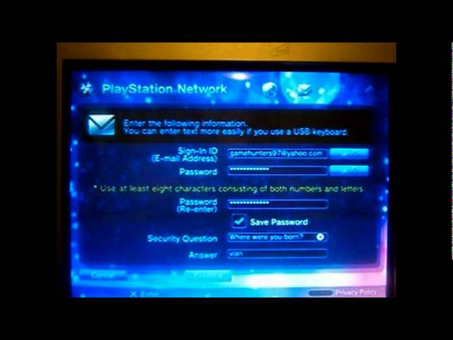 Signing up for PlayStation®Network