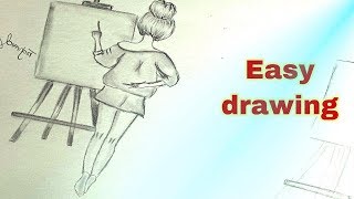 رسم سهل بالرصاص || كيف ترسم فتاة ترسم لوحة ?