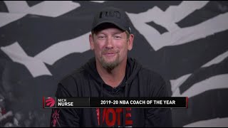 Kyle Lowry \& Fred VanVleet Surprise Nick Nurse With 2019-20 Coach Of The Year Trophy