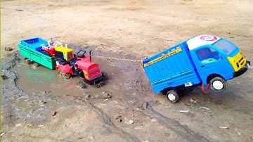 Eicher tractor loaded mini tractor stuck in deep mud pulling out pickup II #minitractor  #VSkidstoy