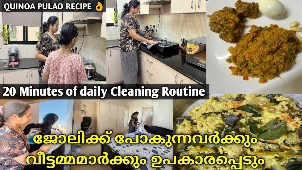 ജോലികൾ എങ്ങനെ Easy ആക്കാം💯||Daily cleaning routine to keep the house clean|Quinoa Pulao Recipe|