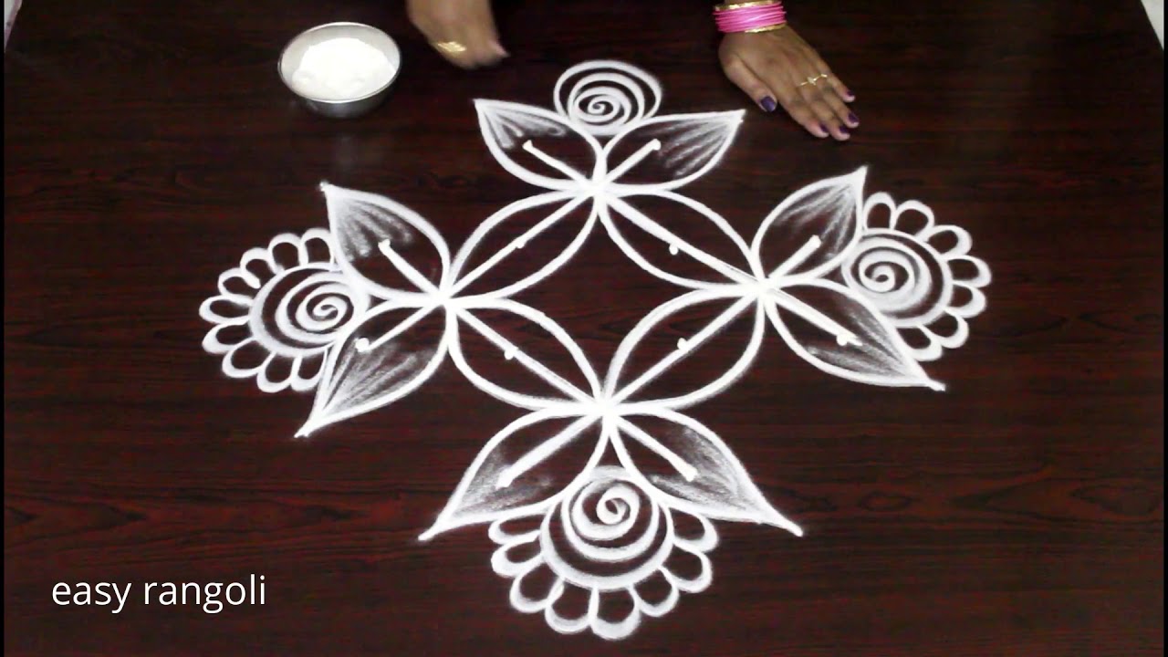 Simple daily routine kolam with 4 dots - easy rangoli - ArtsyCraftsyDad