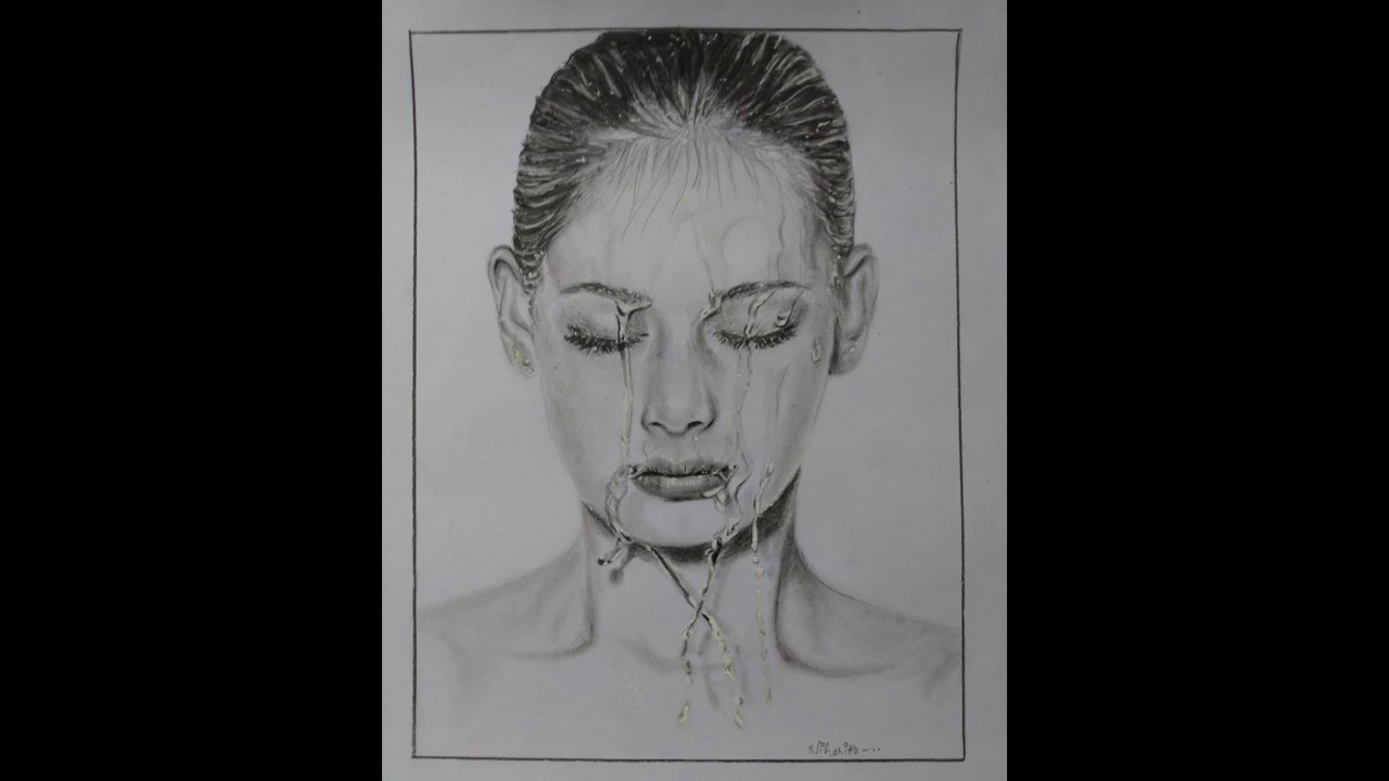 Cute Drawing Wet Surface Pencil Sketch 