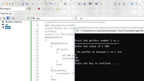 C++ to print the perfect numbers between 1 and n