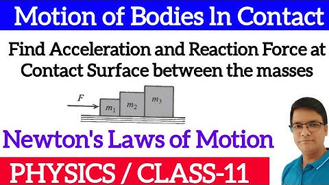 Motion of Bodies in Contact|Three masses placed in contact|Force F applied|acceleration,contactforce
