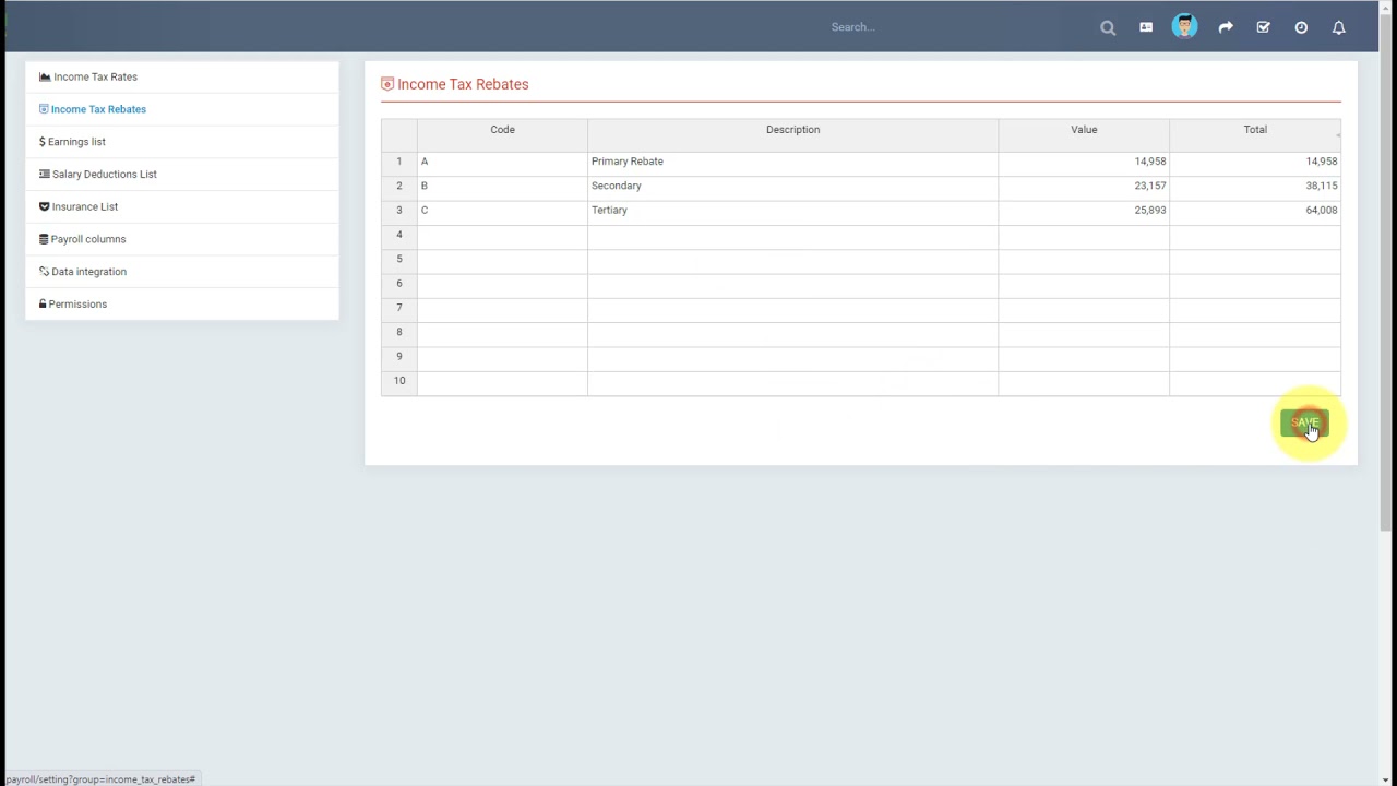 2. Perfex CRM Modules - HR Payroll - Settings - Income Tax Rebates Null