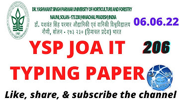 YSP TYPING PAPER JOA IT POST CODE 206 || COMPLETE ANALYSIS || HELD ON 06.06.22 || How to Check ||