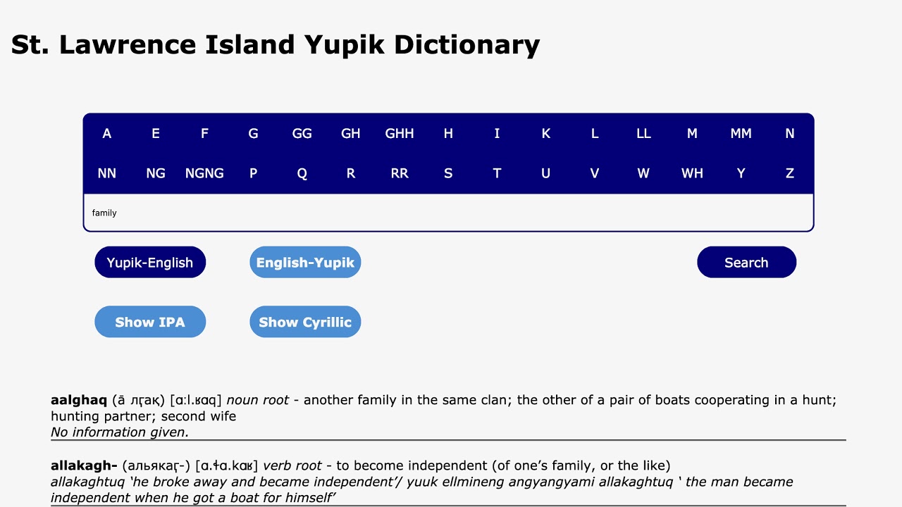 St. Lawrence Island Yupik electronic dictionary