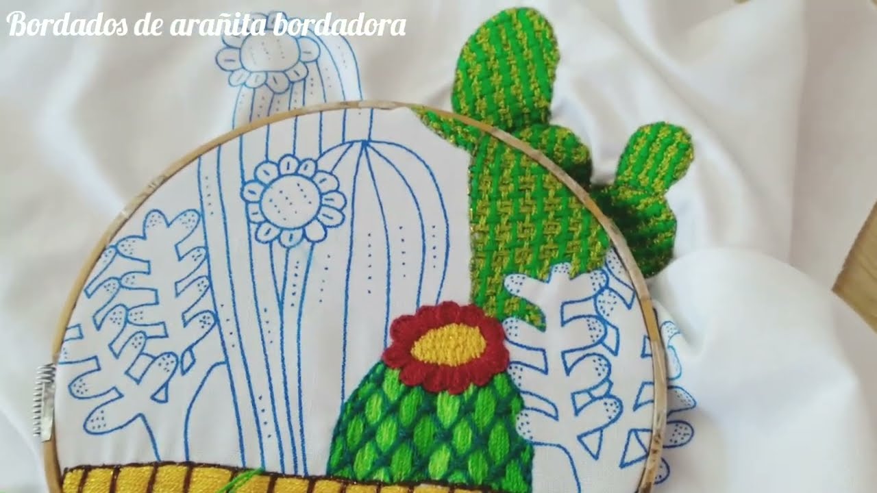 BORDADO FÁCIL Y RÁPIDO ⚡para bordar una servilleta de CACTUS🌵/ PUNTADA NUEVA para cualquier diseño