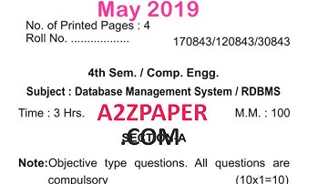HSBTE Diploma 4th Sem Database System Question Paper May 19