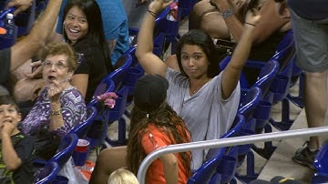 Marlins fan makes the catch with her hat