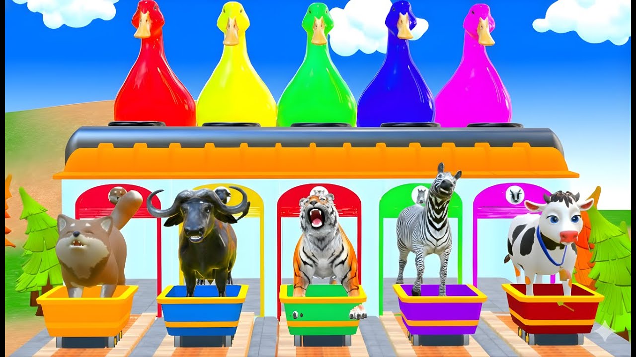 4K Long Slide Game With Cow Elephant Gorilla Hippopotamus Tiger - 3d Animal Game - Funny 3d Animals