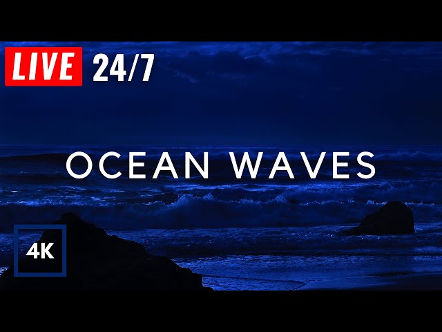 🔴 Ocean Waves for Deep Sleep | Waves Crashing on Beach at Night for Insomnia. Wave Sounds to Relax class=