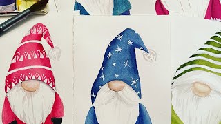 Holiday Gnomes (How to draw and paint watercolor gnomes)
