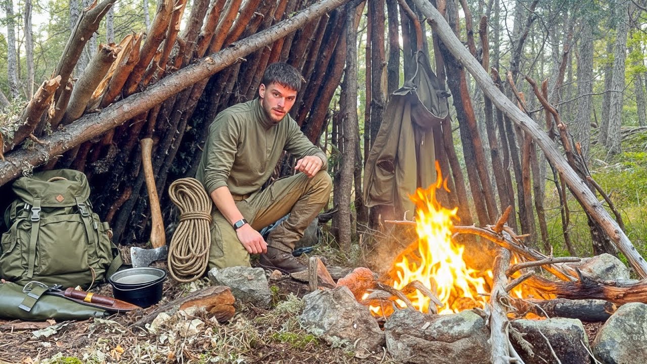 24 Hours Solo Survival in the Wild Forest with only a FIRE STARTER ...