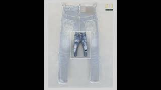 Stitching Hot Drill Washed Patch Elastic Foot Pants