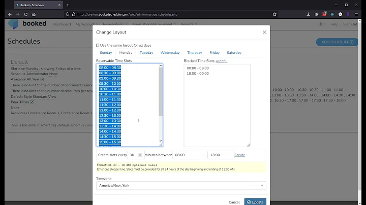 Booked Scheduler - Different time slots per day