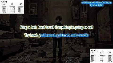 Subterranean Homesick Blues (no capo) by Bob Dylan play along with scrolling guitar chords & lyrics