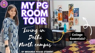 PG room tour ✨️Living in Delhi North campus DU 💖 College Essentials✅️ |PG/Hostel for girls, rent? 💵