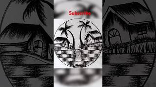 Beautiful Village House Scenery in Circle|| Nature Scenery Drawings #drawing #stepbystepscenery