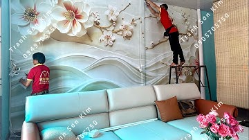 Bức tranh dán tường hoa 3d nền trắng trừu tượng trang trí điểm nhấn phòng khách tuyệt đẹp.