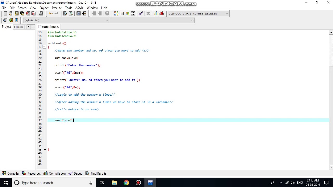 C program to add a number n times | Dev++ | Absolute beginners of C ...