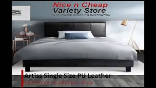 Artiss Single Size PU Leather Bed Frame Headboard   Black