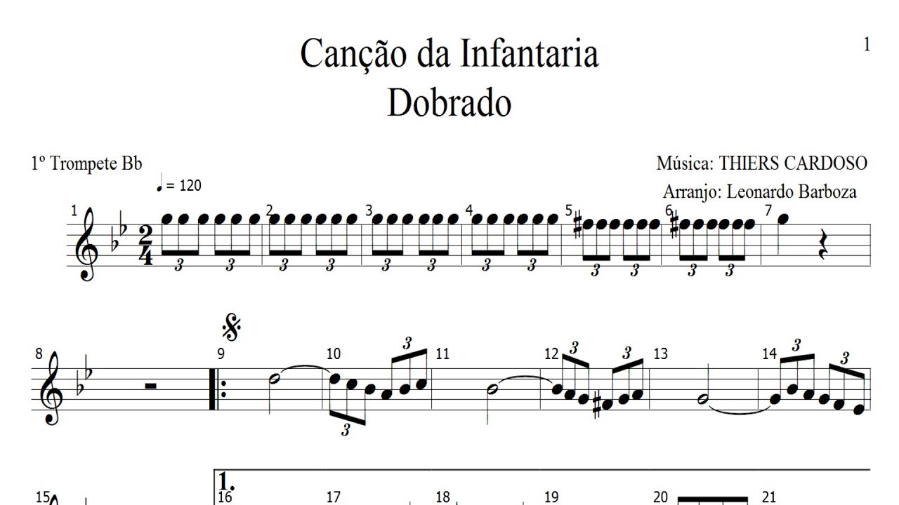 Partitura - Canção da Infantaria (1º Trompete em Sib) 