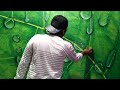 Buat Motif Tetes Gelembung Air Di Atas Daun Dengan Spon Busa !! 3d motif wall paint