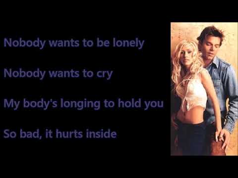 Ricky Martin \u0026 Christina Aguilera - Nobody Wants to Be Lonely Lyrics