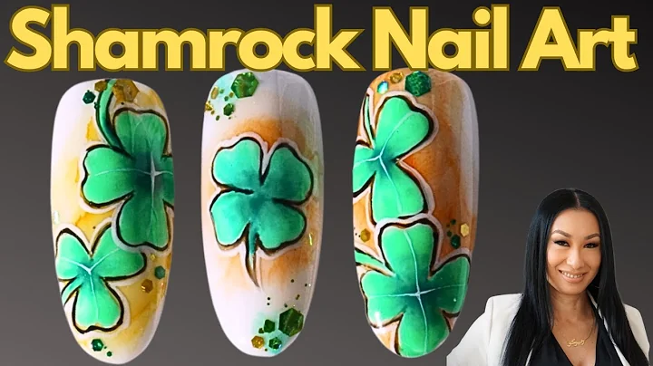 [Hand painted nail art] How to draw four leaf clover nail art/ Shamrock nail art