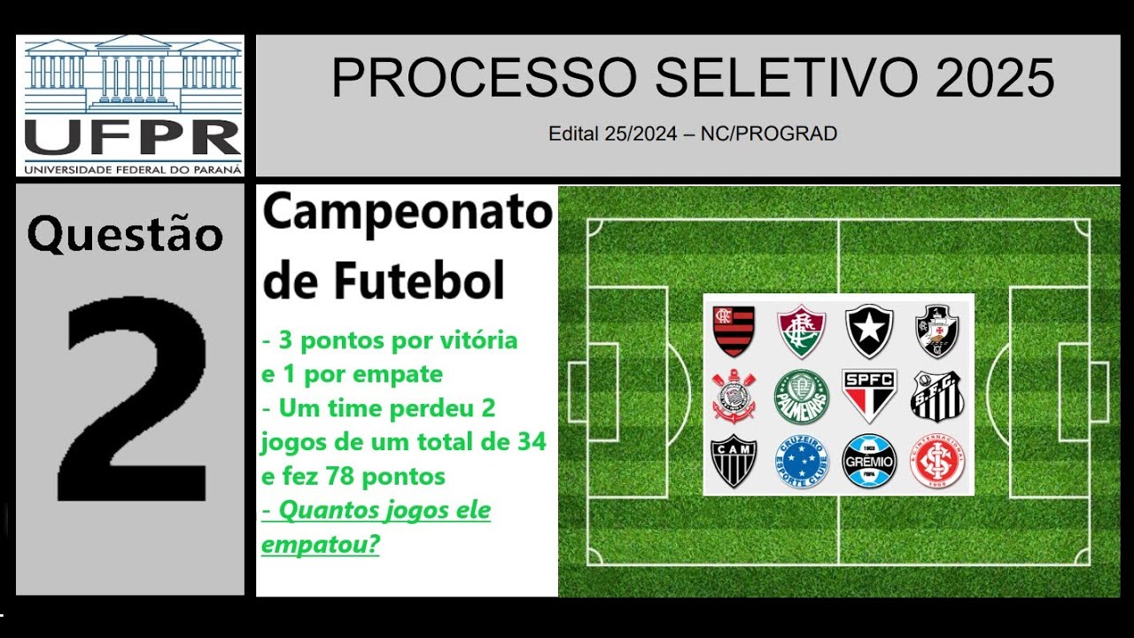 UFPR 2025 - Questão 2 - Campeonato - vitória dá 3 pontos e empate, 1 ...