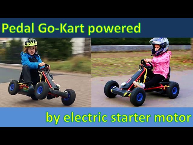 Pedal Go-Kart powered by 12V electric starter motor from a Piaggio Scooter.  No electronics. 