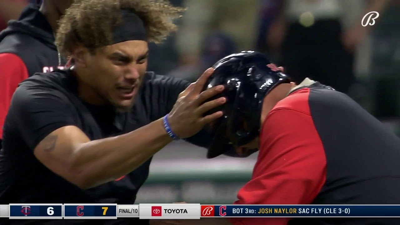 Josh Naylor playfully headbutts Terry Francona after Cleveland