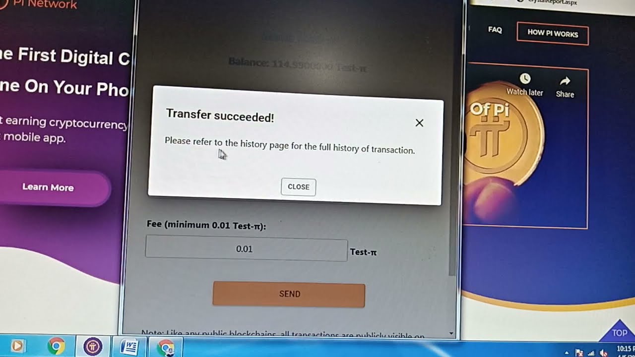 Pi network How to send test pi coins through pi wallet address See