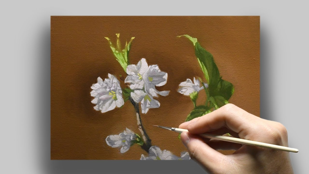[油絵] 2時間10分で描くリアルな桜の花のメイキング | 描き方 | Oil Painting | -No.208