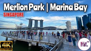 Merlion Park Singapore | Raffles Place MRT Station to Merlion Park Walking Tour | Hil TV [4K]