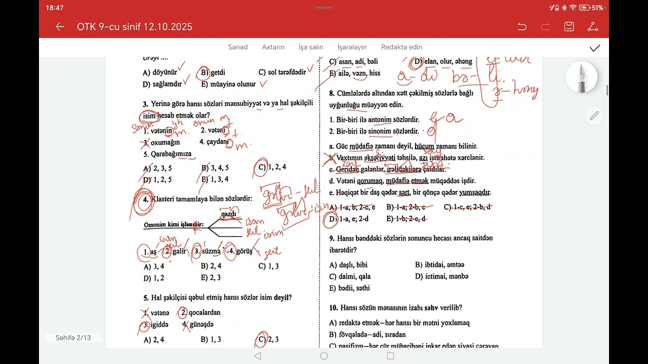 12 oktyabr 9-cu sinif otk sınağı Azərbaycan dili 
