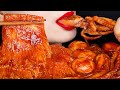 ASMR Spicy Enoki Mushroom, Octopus Mukbang eating show (No Talking)ㅣ매운 팽이버섯,양송이버섯,낙지 먹방ㅣRED ASMR